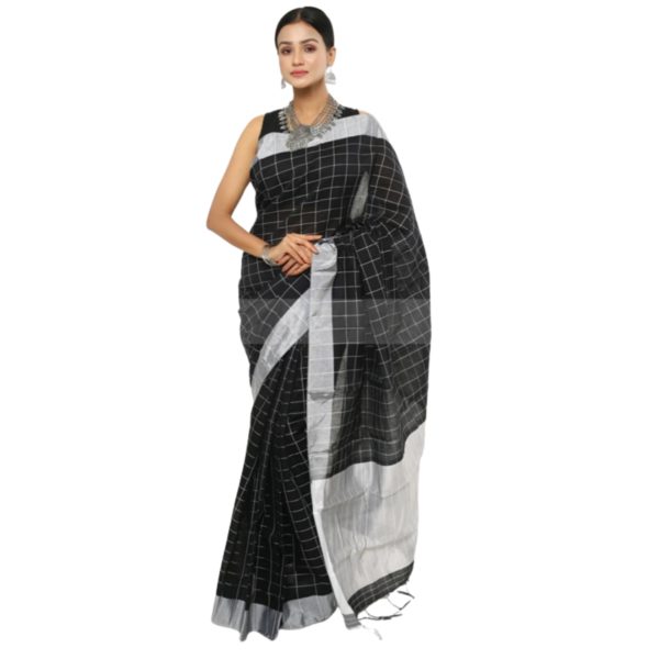 Black Cotton Handwoven Soft Saree 02