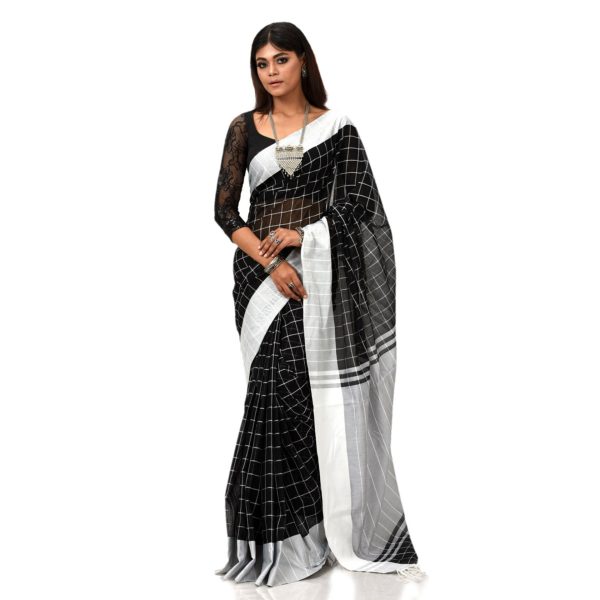 Black Cotton Handwoven Soft Saree