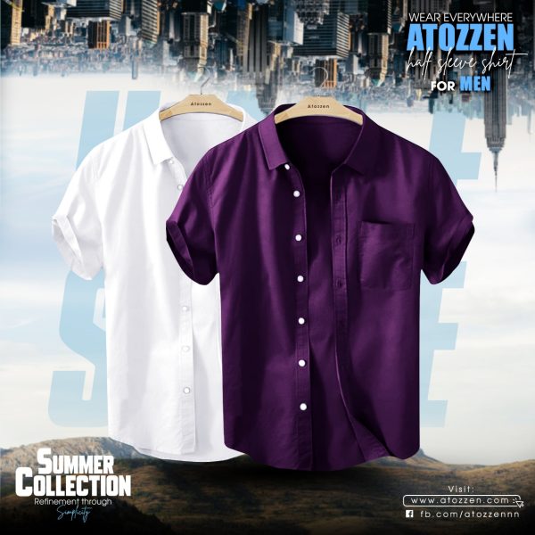 2Pcs premium Half sleevs Mens Shirt (White,Jam)