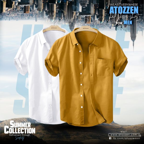 2Pcs premium Half sleevs Mens Shirt (White,Khatli)