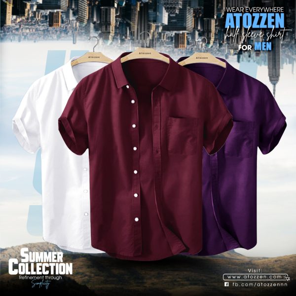 3Pcs premium Half sleevs Mens Shirt (White,Maroon,Jam)