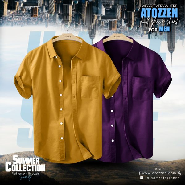 2Pcs premium Half sleevs Mens Shirt (Khatli,Jam)